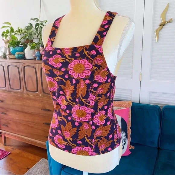 Anthropologie | Porridge Seamed Cross Back Tank Top Pink Navy Bohemian New Small - Picture 4 of 14